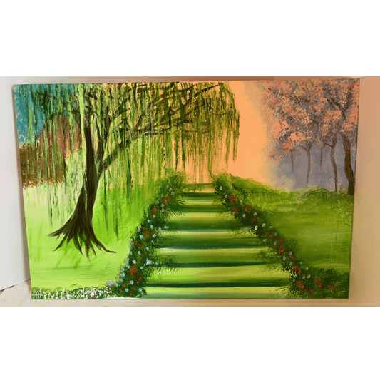 UNDER THE WILLOW TREE- Nature Art With Acrylics on 24x36 inch Canvas