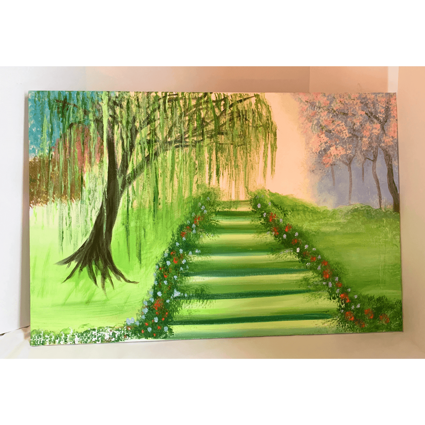 UNDER THE WILLOW TREE- Nature Art With Acrylics on 24x36 inch Canvas