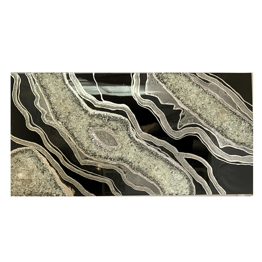 Gorgeous Black & Silver Geode Modern Resin Art With Real Crystal Quartz Points