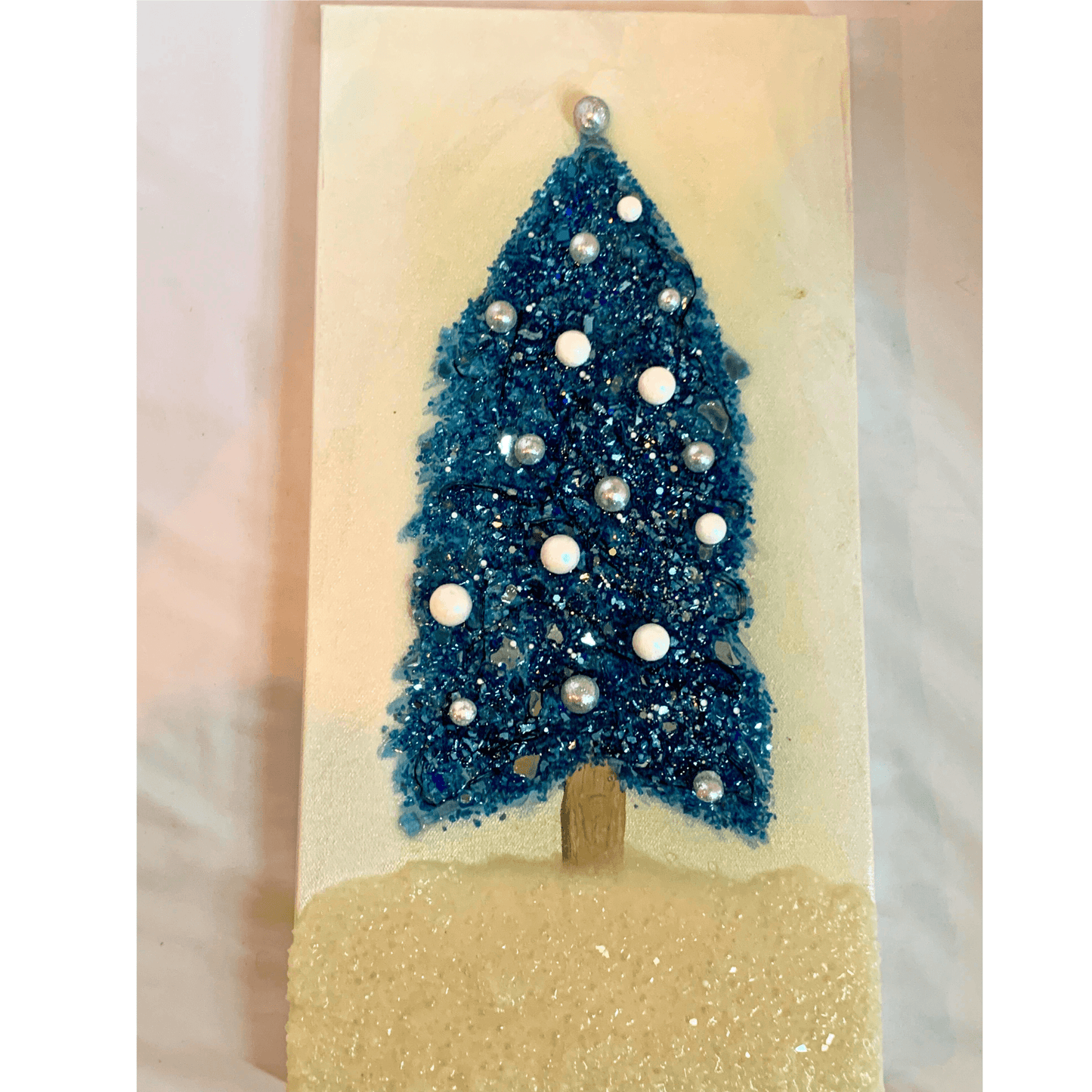 BLUE SILVER AND WHITE CHRISTMAS TREE Mixed Media Modern Art