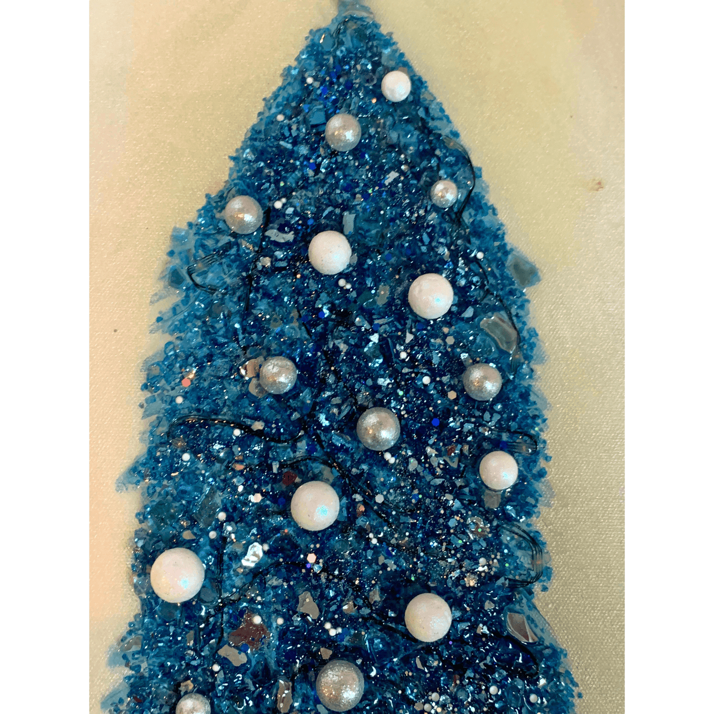 BLUE SILVER AND WHITE CHRISTMAS TREE Mixed Media Modern Art