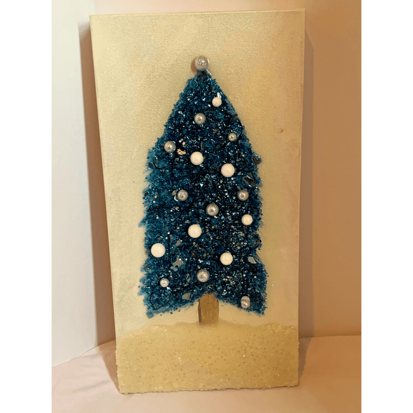 BLUE SILVER AND WHITE CHRISTMAS TREE Mixed Media Modern Art