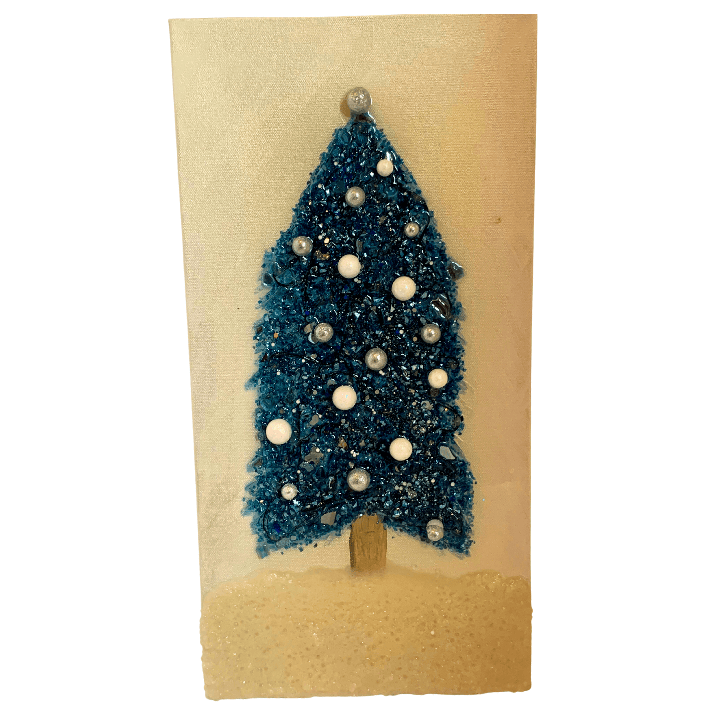 BLUE SILVER AND WHITE CHRISTMAS TREE Mixed Media Modern Art