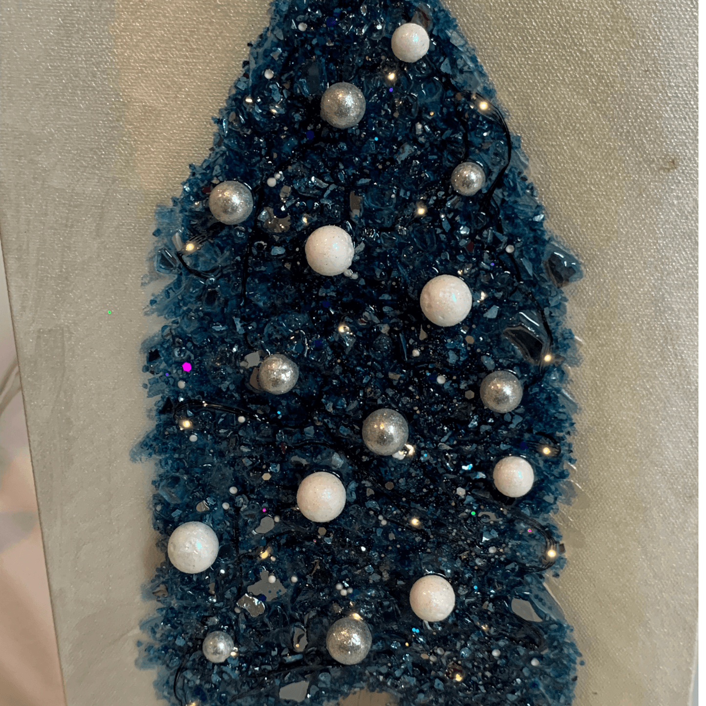 BLUE SILVER AND WHITE CHRISTMAS TREE Mixed Media Modern Art