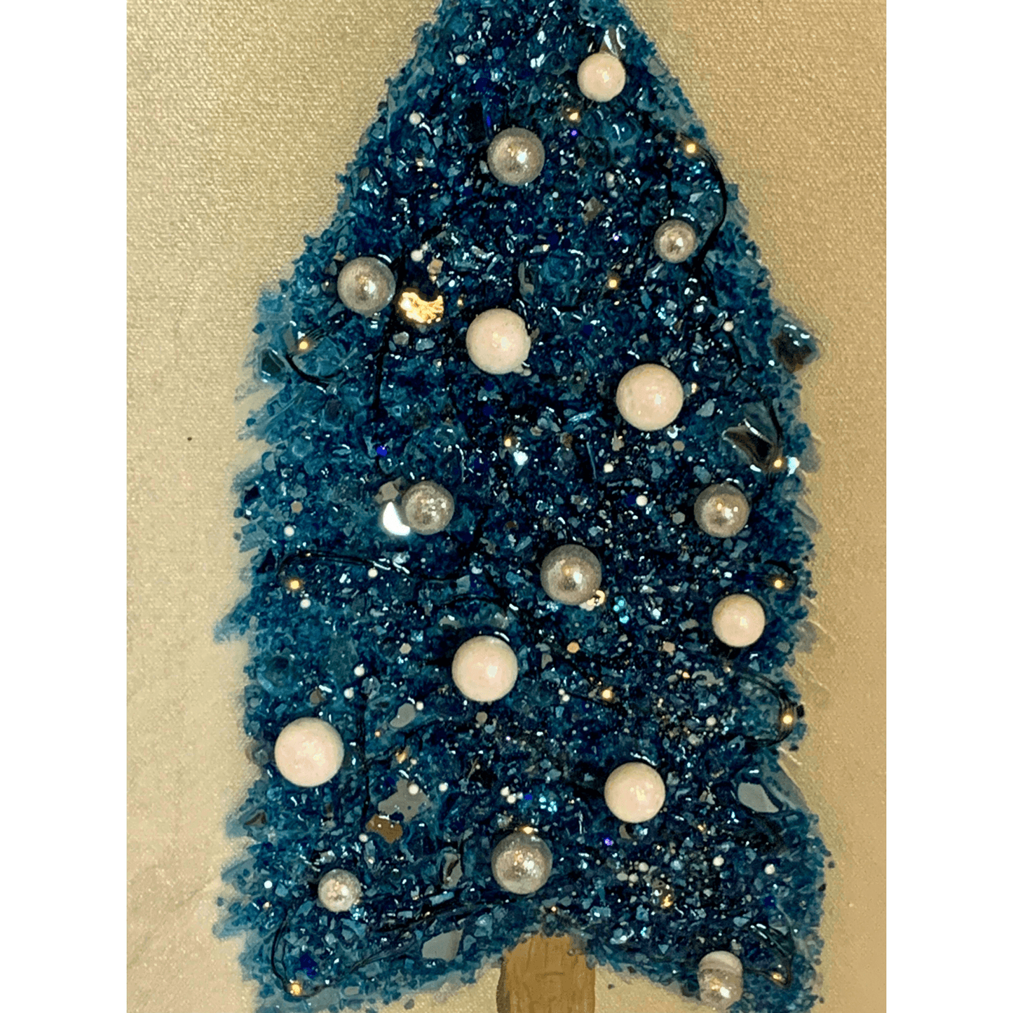 BLUE SILVER AND WHITE CHRISTMAS TREE Mixed Media Modern Art