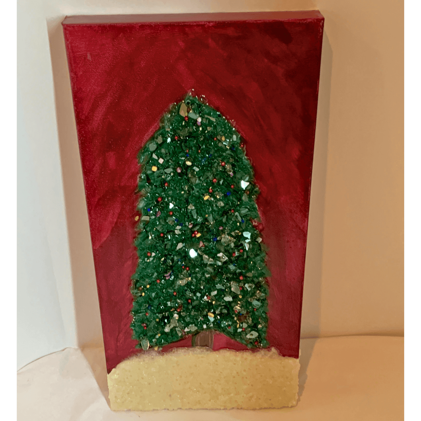 RED & GREEN TRADITIONAL CHRISTMAS TREE Mixed Media Modern Art