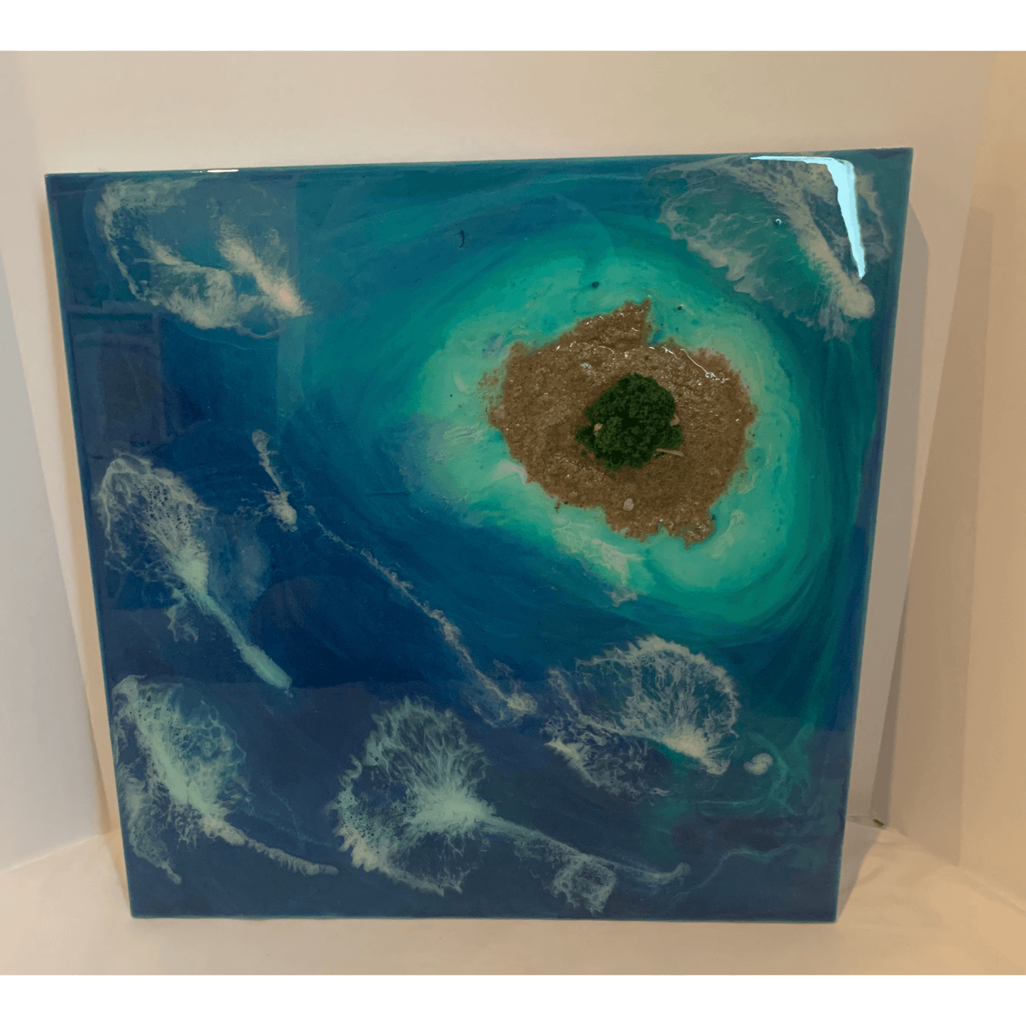 "PRIVATE ISLAND" Modern Resin Art Beach Scene with Island Paradise