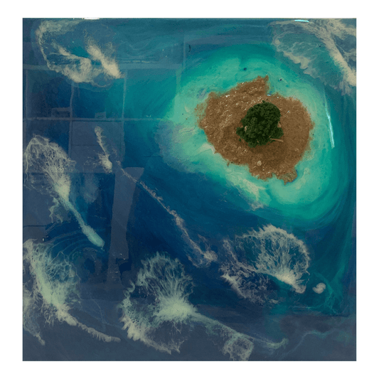"PRIVATE ISLAND" Modern Resin Art Beach Scene with Island Paradise