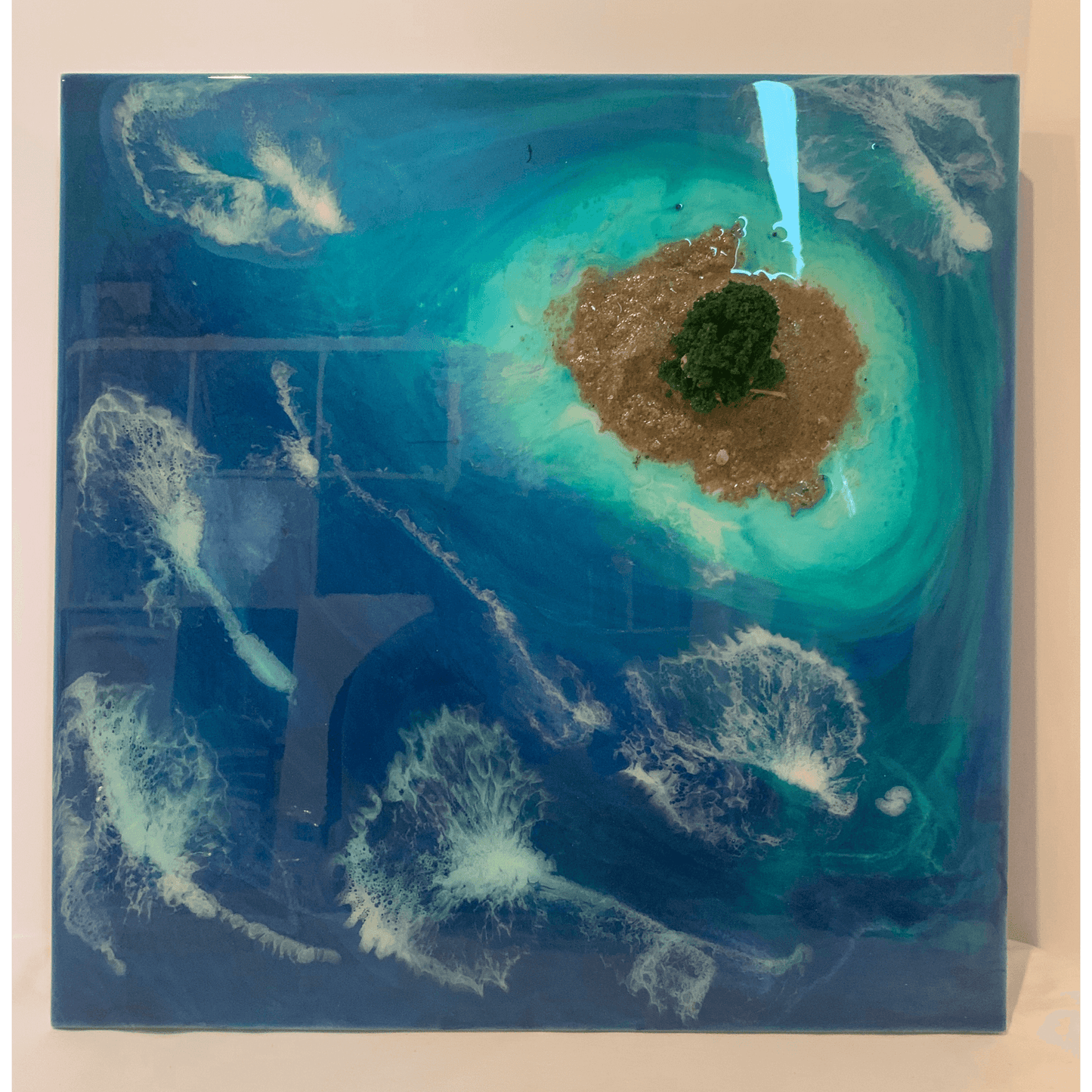 "PRIVATE ISLAND" Modern Resin Art Beach Scene with Island Paradise