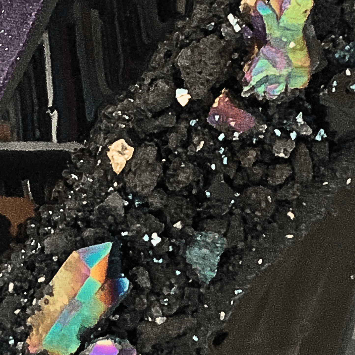 Into the Unknown Color-Shifting Resin Space Art with Black Obsidian, Black Tourmaline, Chalcopyrite, Lava Rocks & More