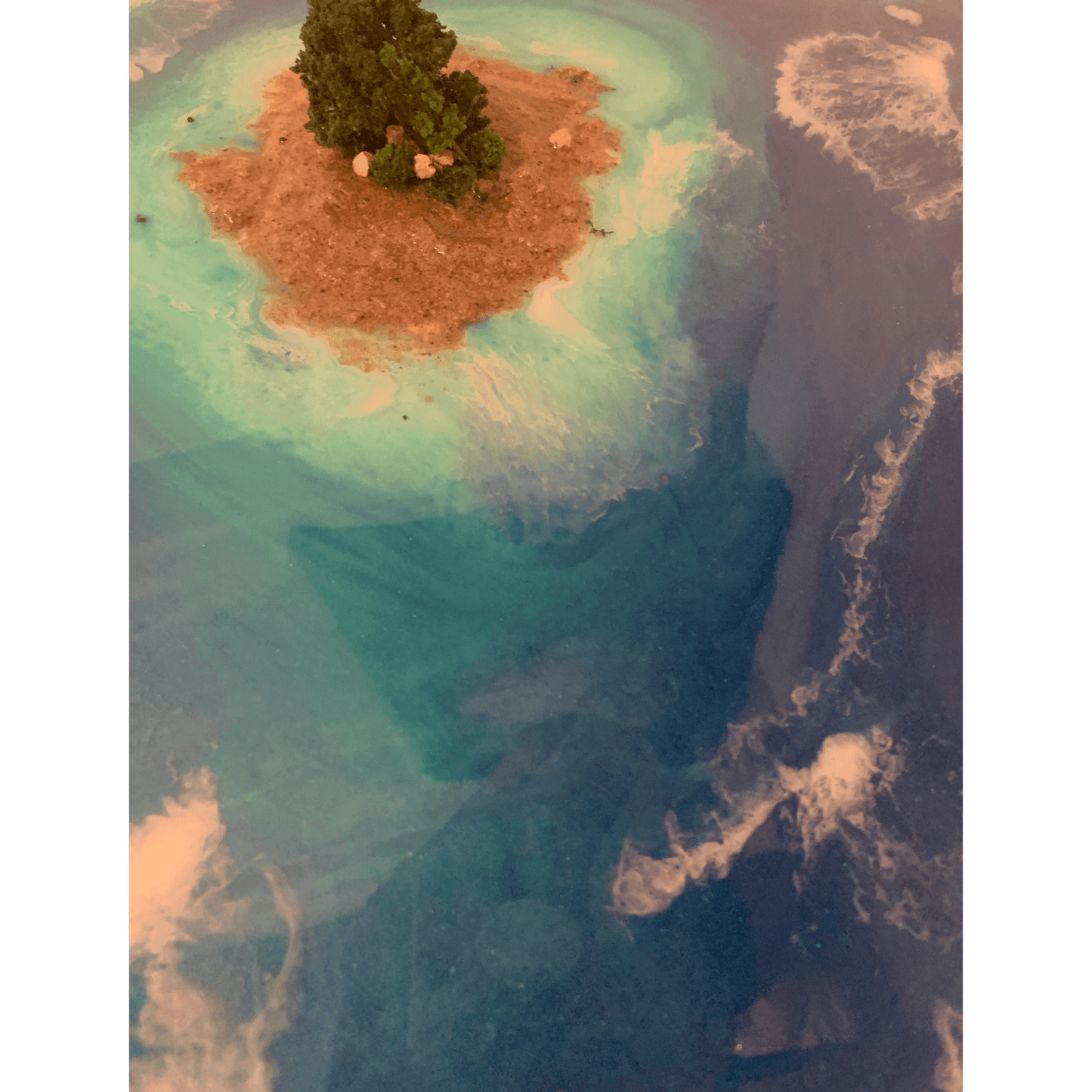 "PRIVATE ISLAND" Modern Resin Art Beach Scene with Island Paradise