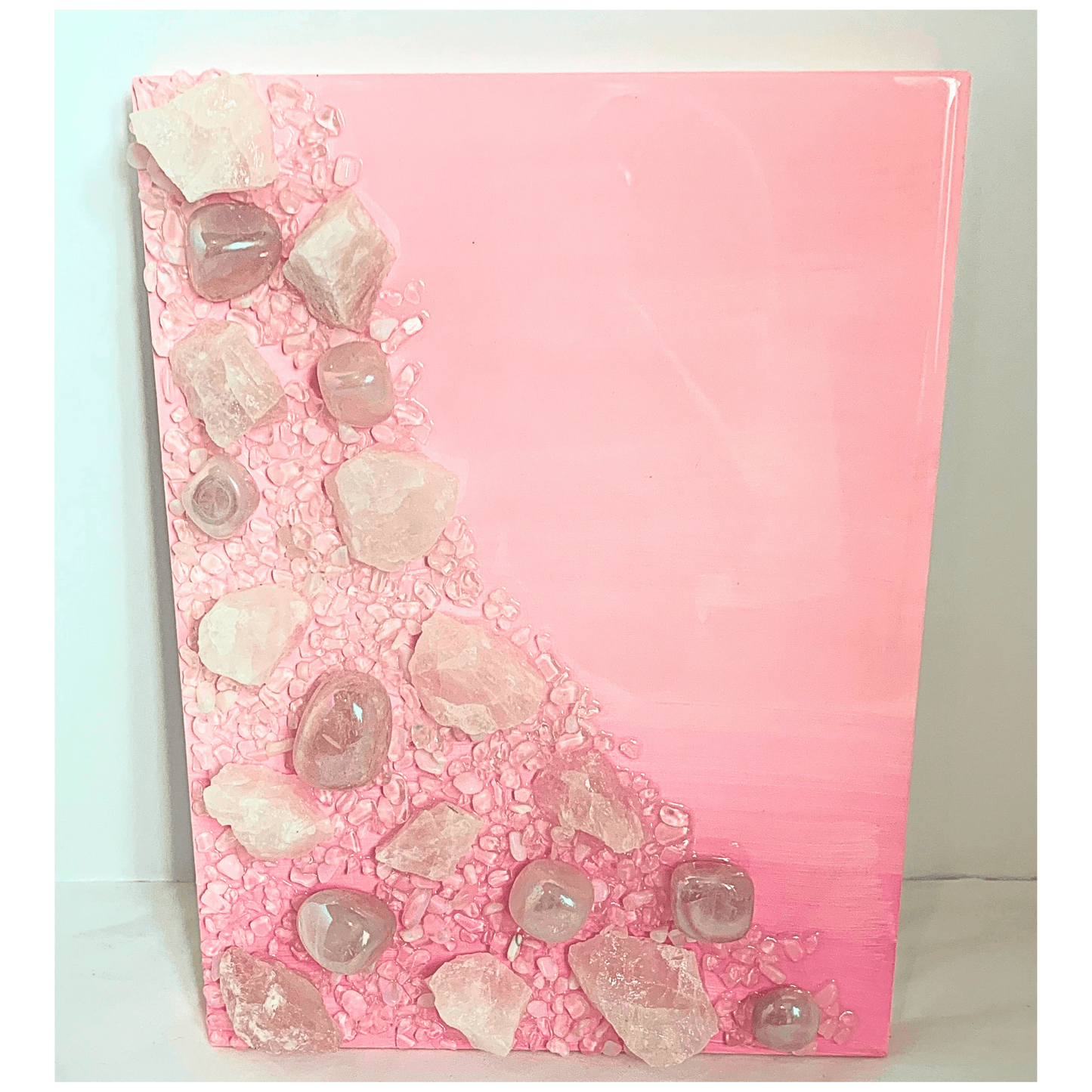 Pretty in Pink Crystal Art with Aura Quartz, Pink/Strawberry Quartz, Opal Gems & More