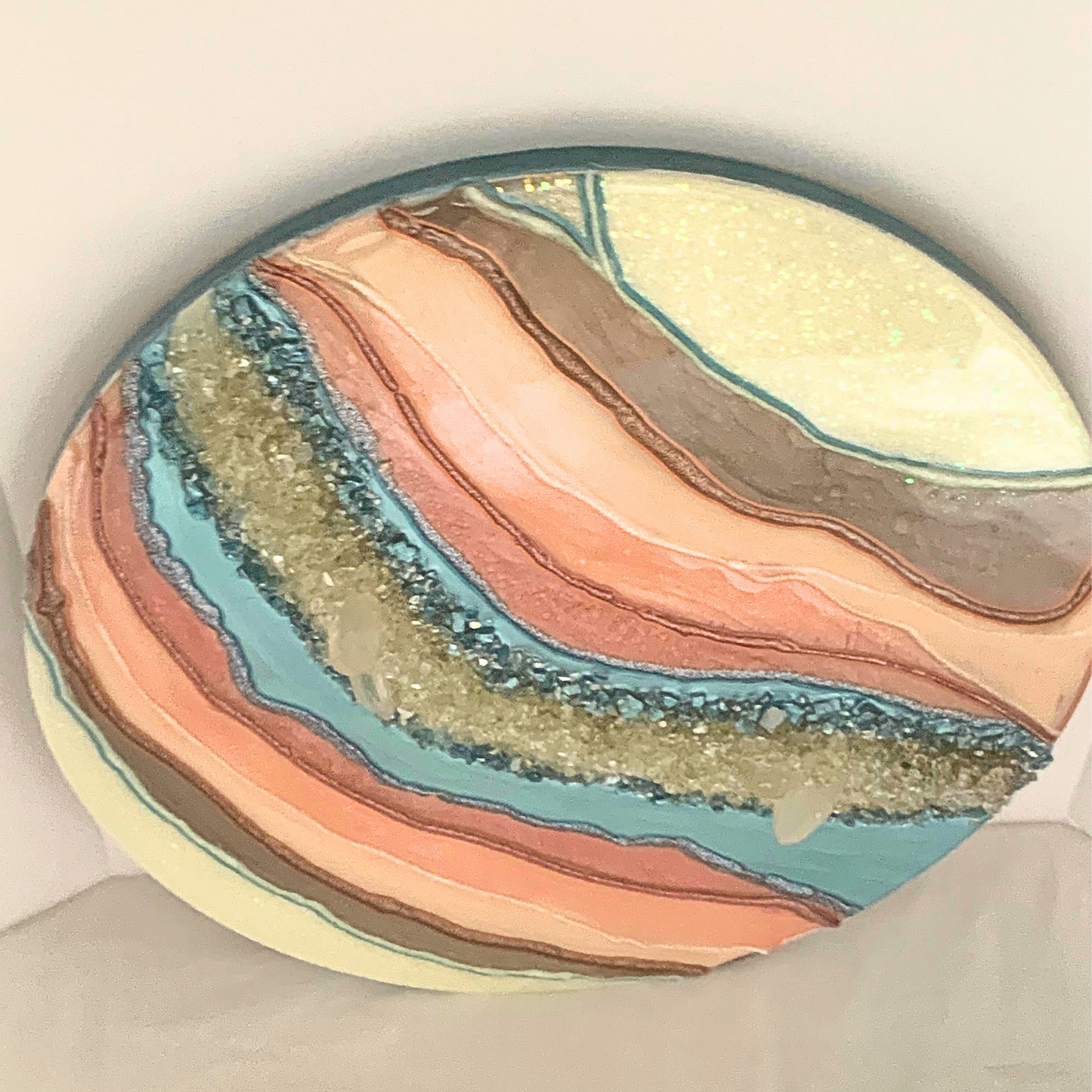 "YOUnique" Pink, Blue, Cream & Gold Crystal Infused Modern Resin Art Geode