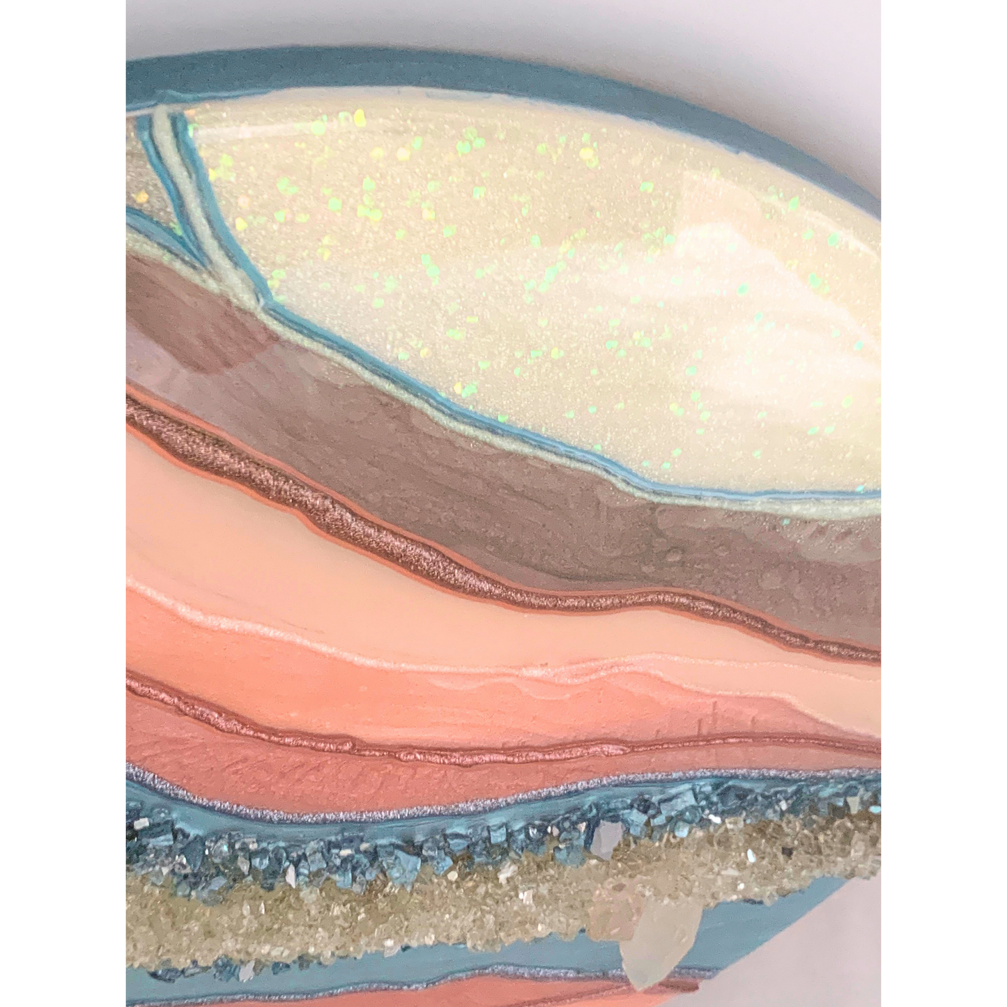 "YOUnique" Pink, Blue, Cream & Gold Crystal Infused Modern Resin Art Geode