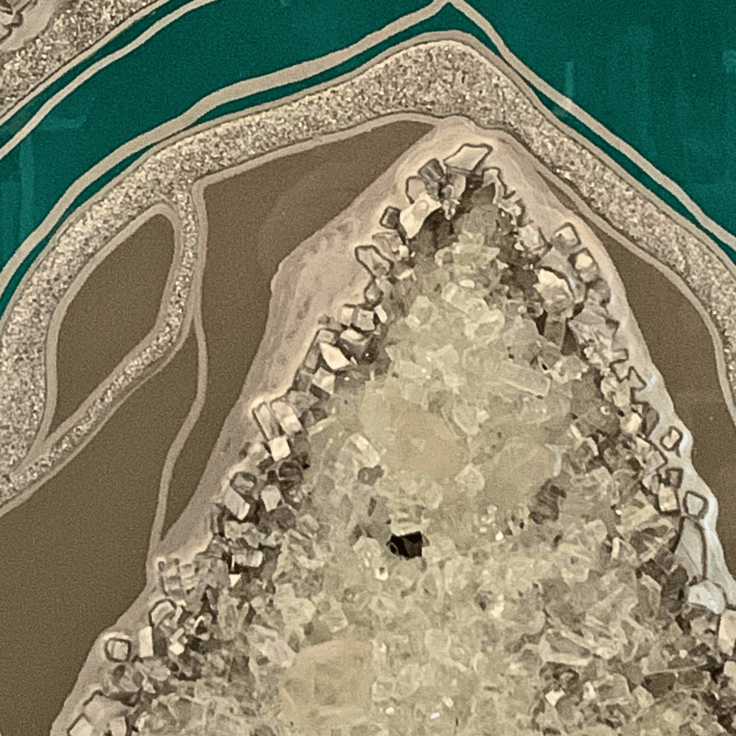 Silver Emerald Green Geode Resin Art with Real Crystal Quartz