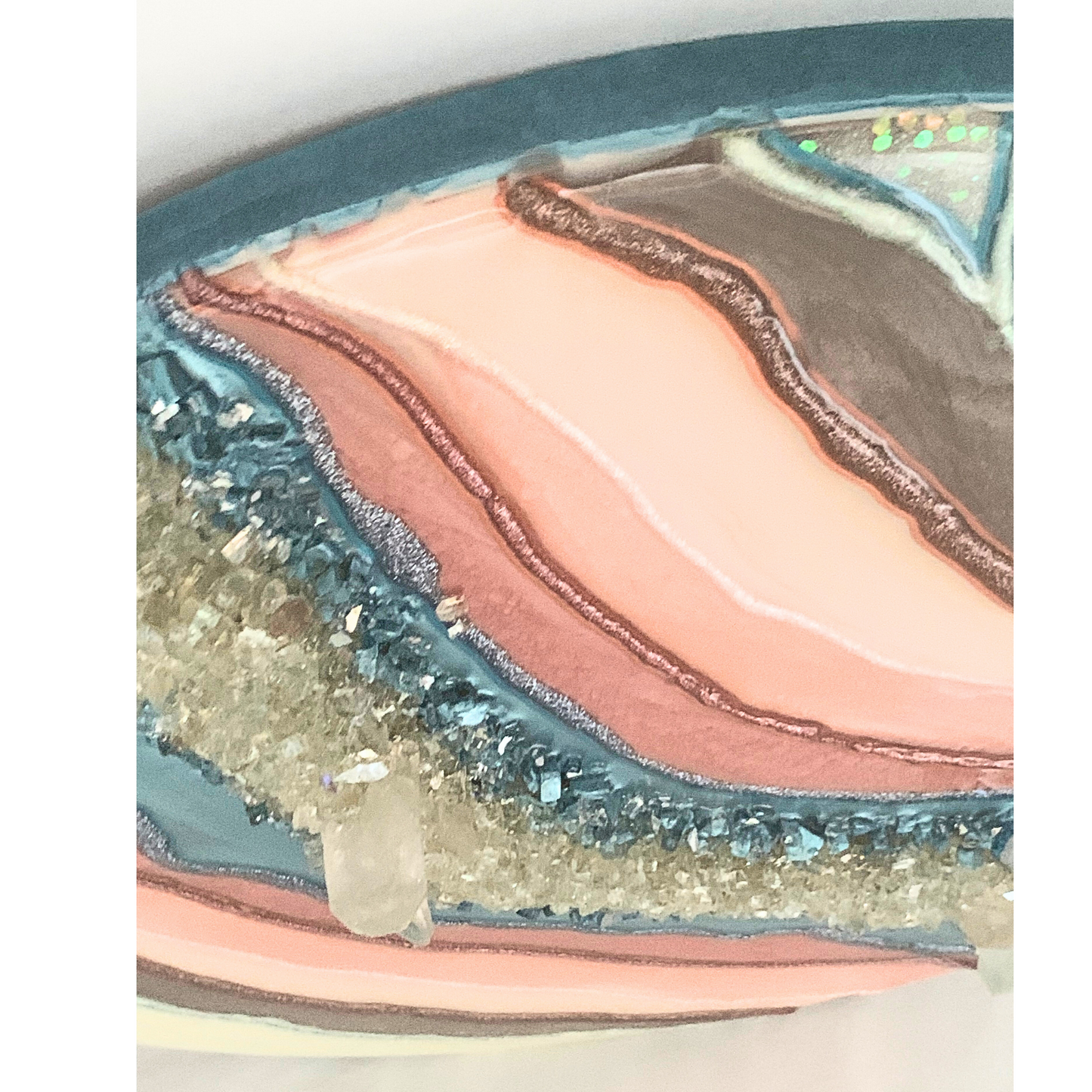 "YOUnique" Pink, Blue, Cream & Gold Crystal Infused Modern Resin Art Geode