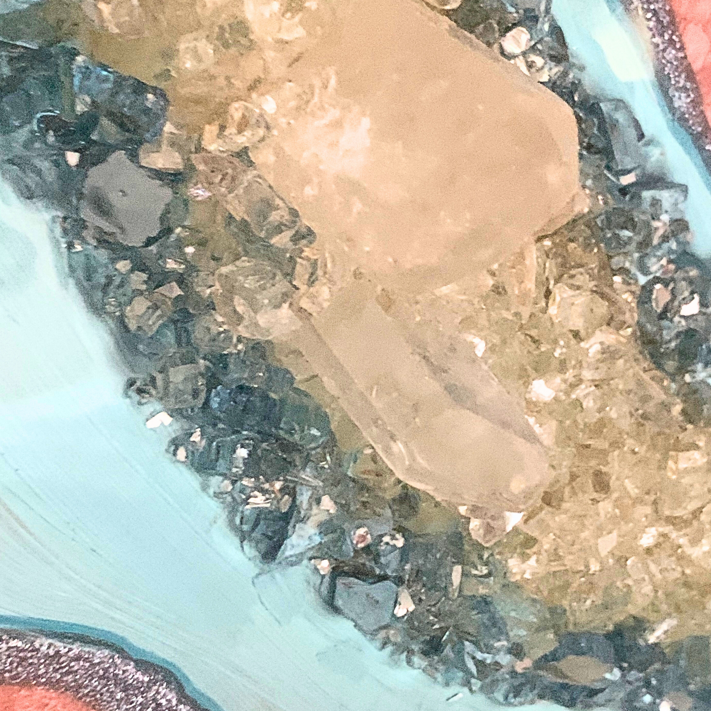 "YOUnique" Pink, Blue, Cream & Gold Crystal Infused Modern Resin Art Geode