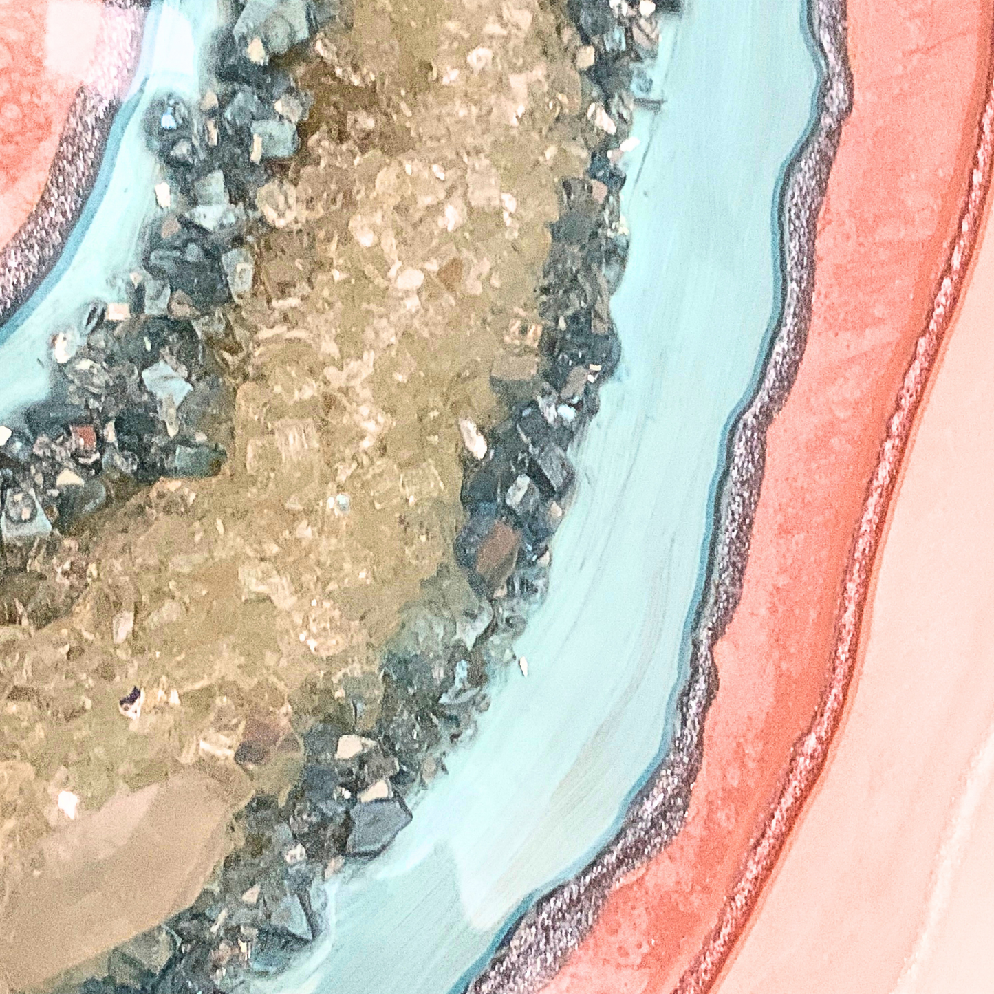 "YOUnique" Pink, Blue, Cream & Gold Crystal Infused Modern Resin Art Geode