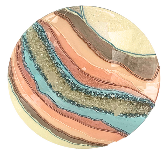 "YOUnique" Pink, Blue, Cream & Gold Crystal Infused Modern Resin Art Geode