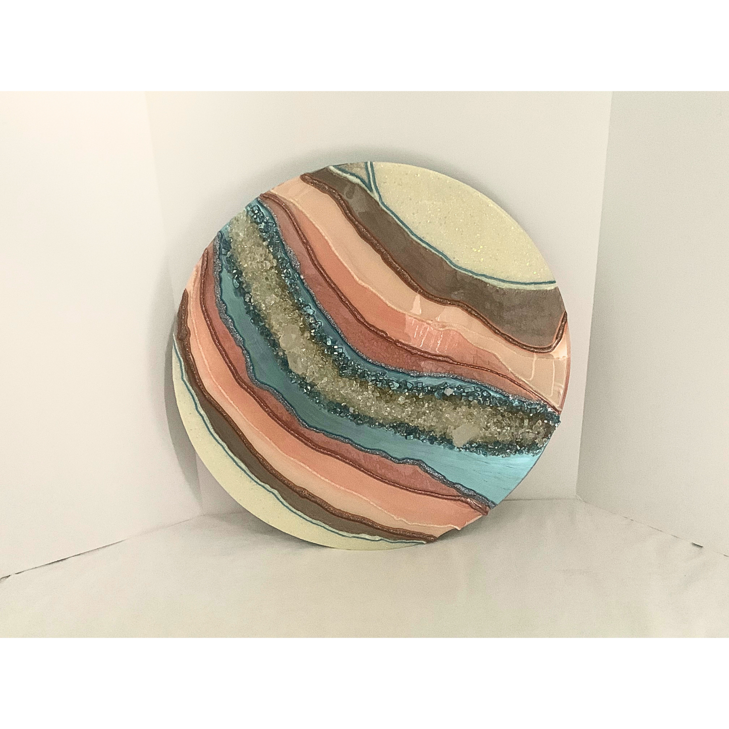 "YOUnique" Pink, Blue, Cream & Gold Crystal Infused Modern Resin Art Geode