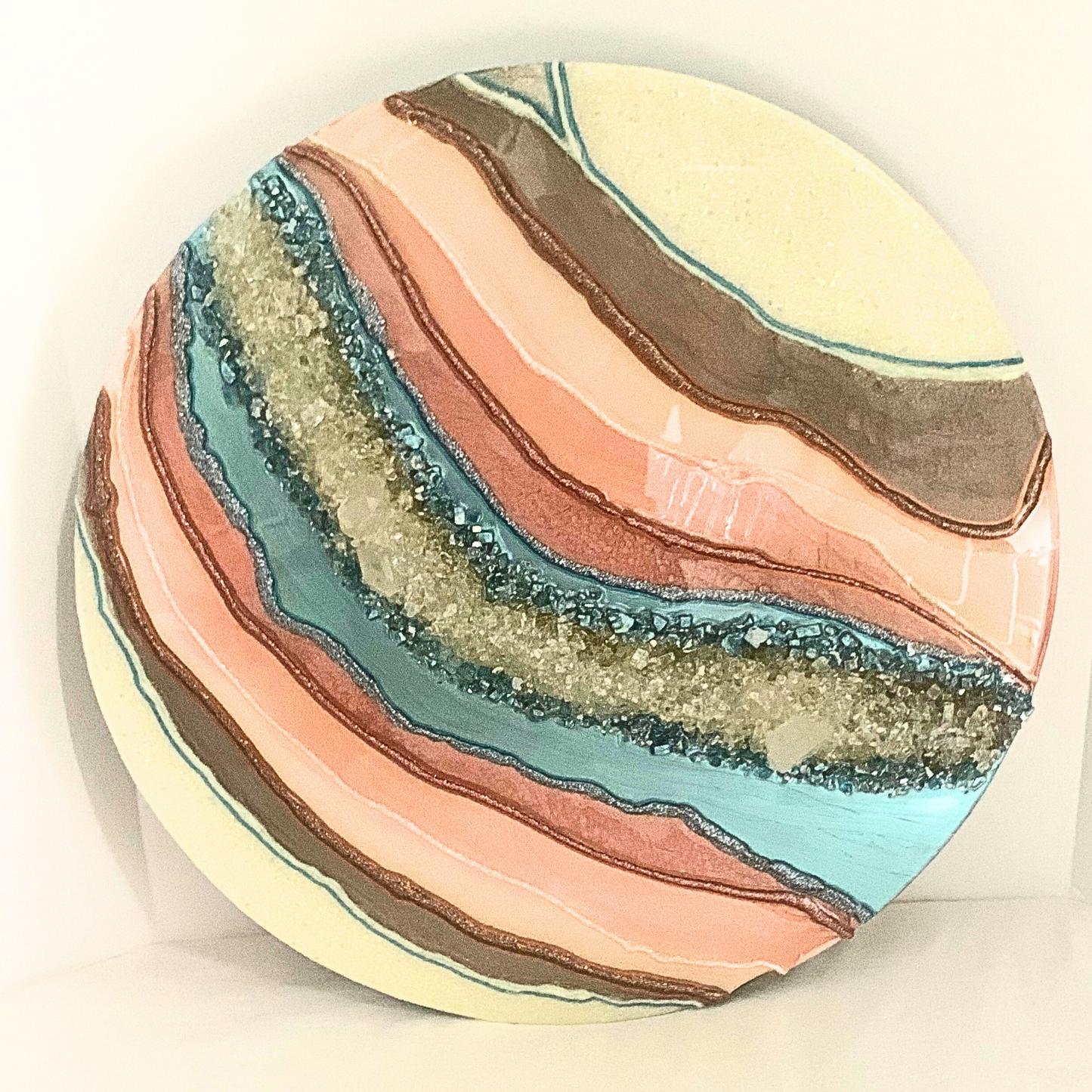 "YOUnique" Pink, Blue, Cream & Gold Crystal Infused Modern Resin Art Geode