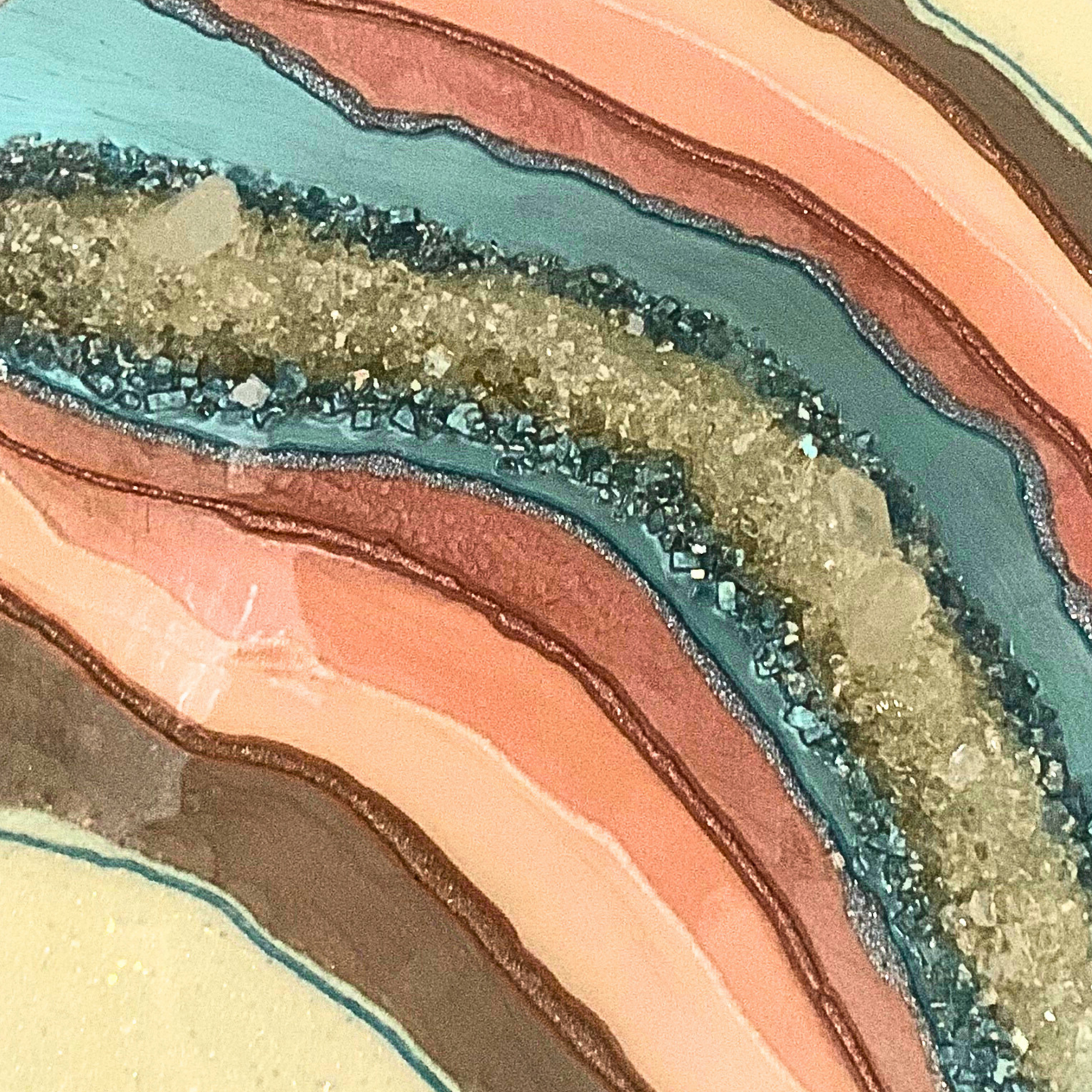 "YOUnique" Pink, Blue, Cream & Gold Crystal Infused Modern Resin Art Geode
