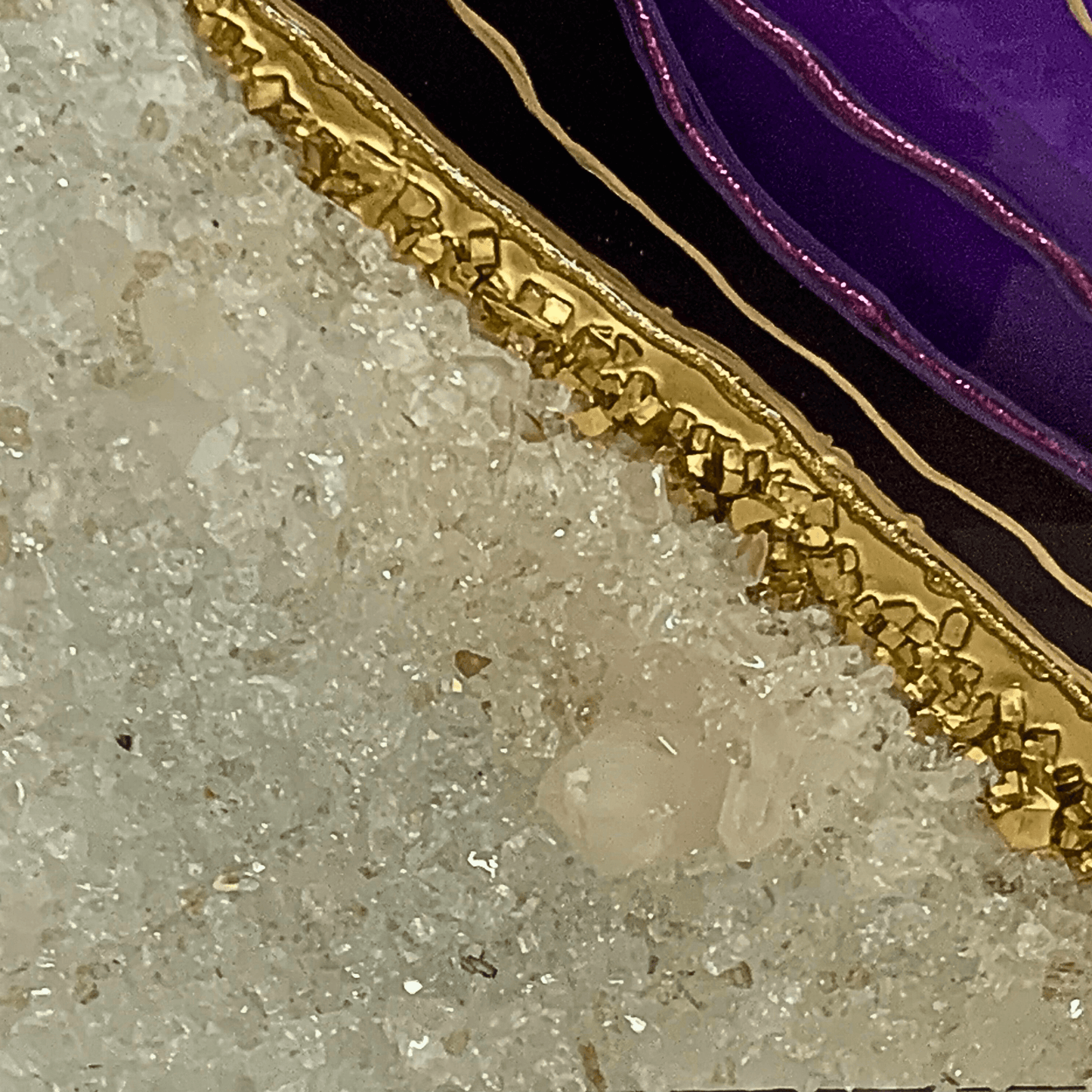 Royal Purple & Gold Resin Geode Modern Art with Real Crystal Quartz