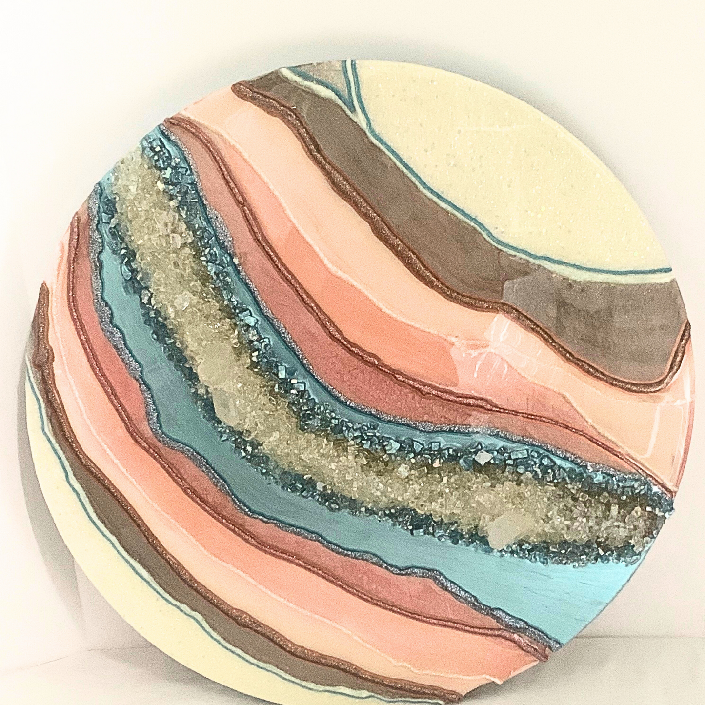 "YOUnique" Pink, Blue, Cream & Gold Crystal Infused Modern Resin Art Geode