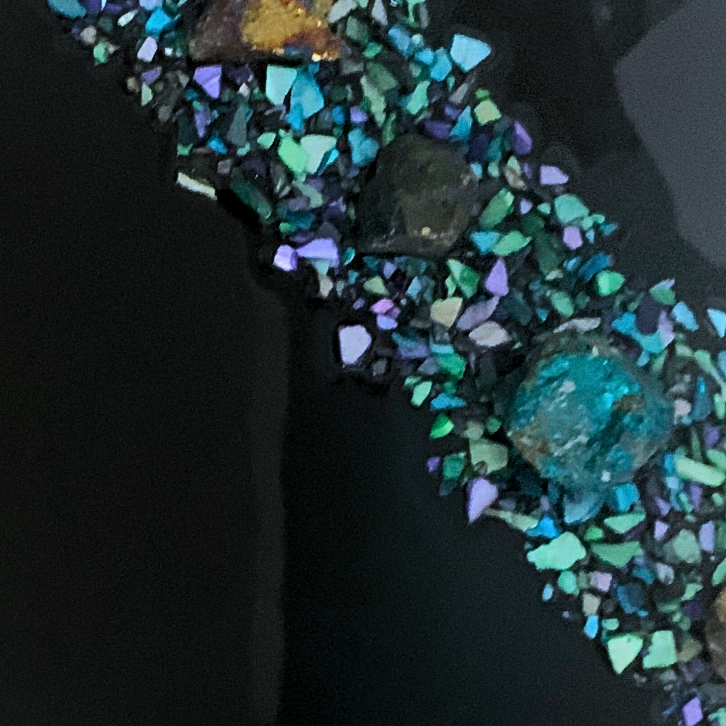 "I AM HEALING" Black Resin Art Piece with Chalcopyrite Crystals & Abalone Shells