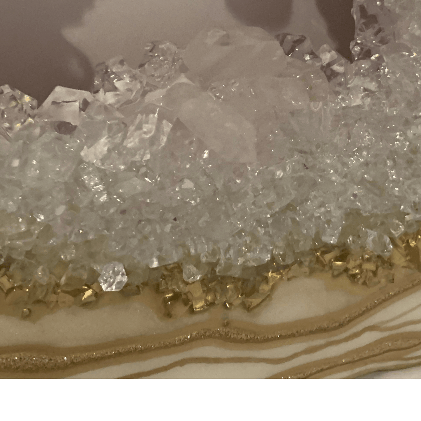 "CREAMY WHITE & GOLD GEODE" Modern Resin Art With Real Crystal Quartz Points