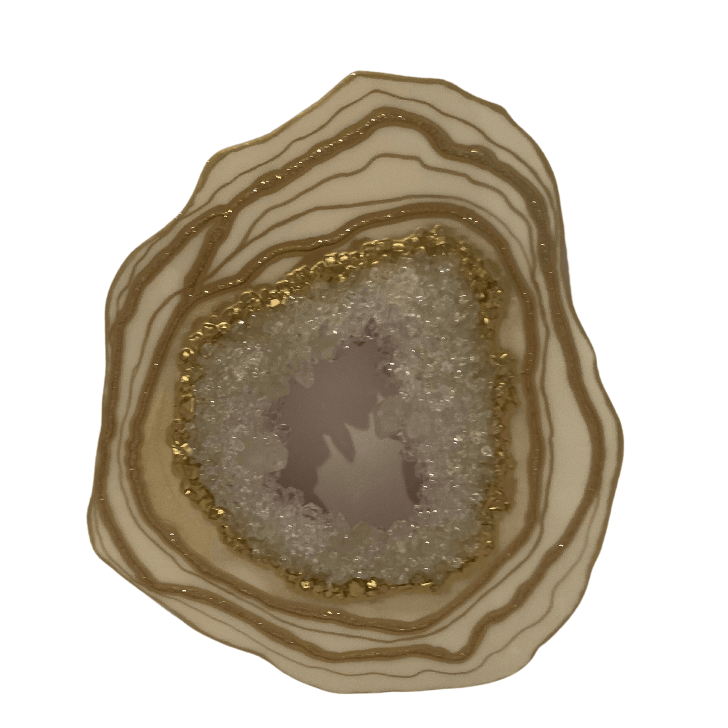 "CREAMY WHITE & GOLD GEODE" Modern Resin Art With Real Crystal Quartz Points
