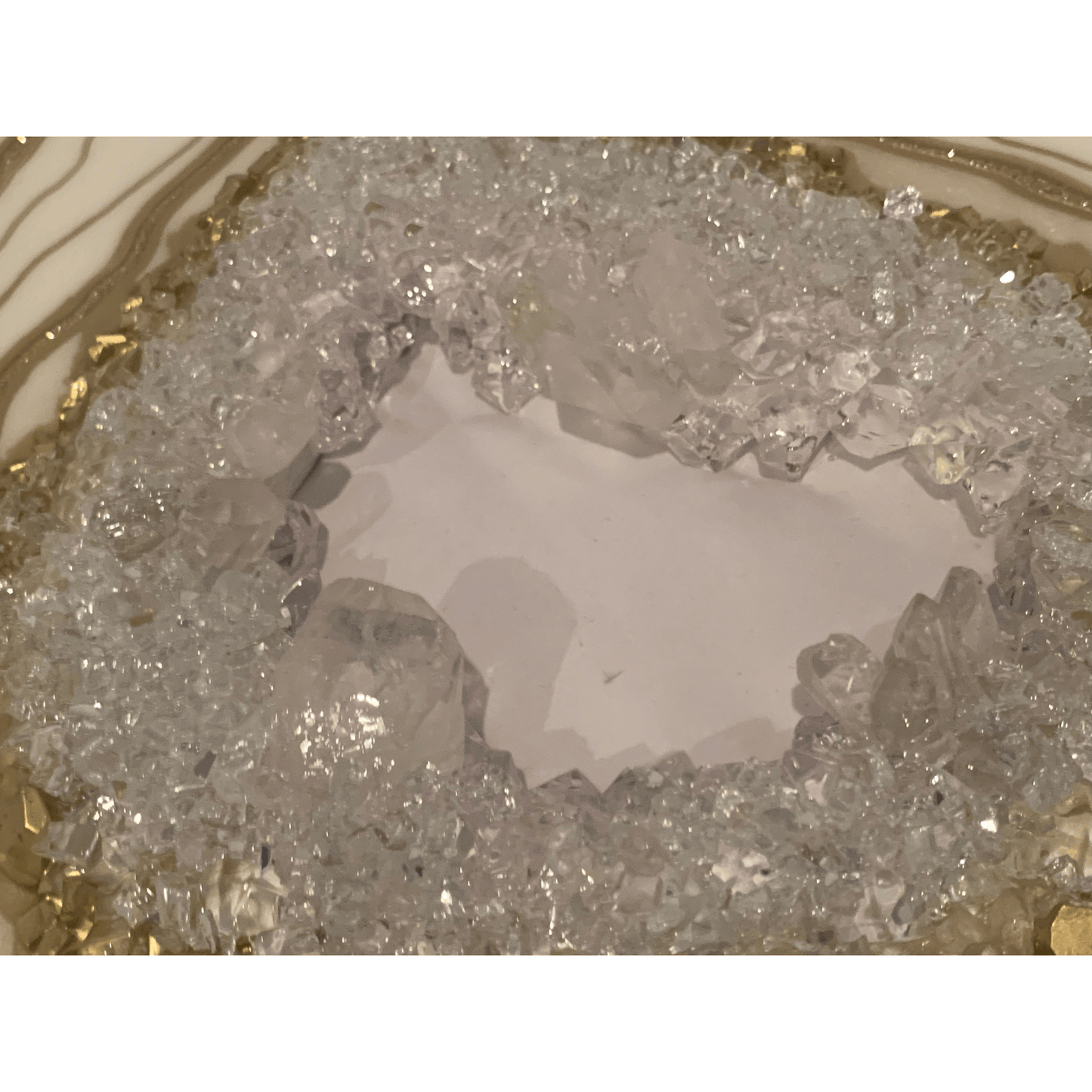 "CREAMY WHITE & GOLD GEODE" Modern Resin Art With Real Crystal Quartz Points
