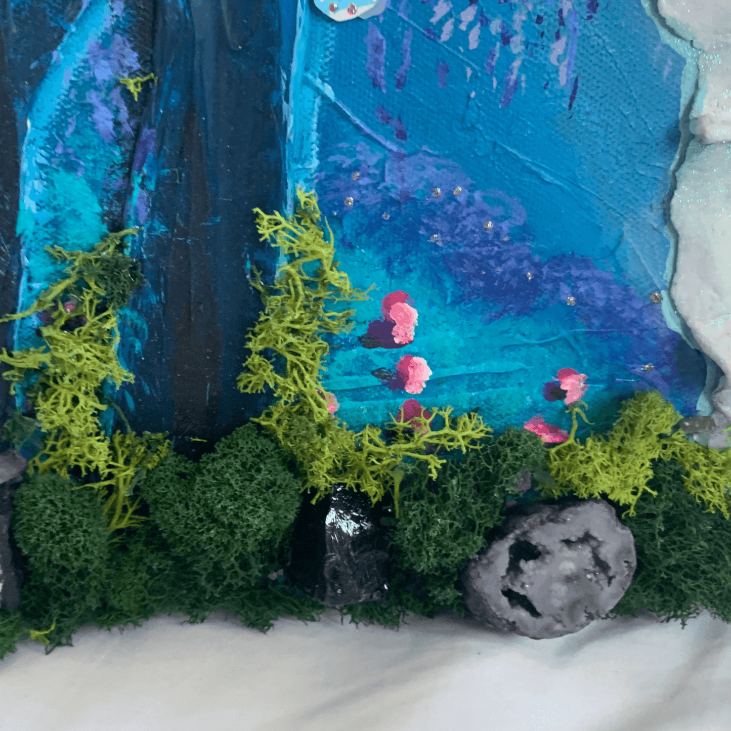 I AM GUIDED Mixed Media Crystal Art with Amethyst, Real Moss a & More