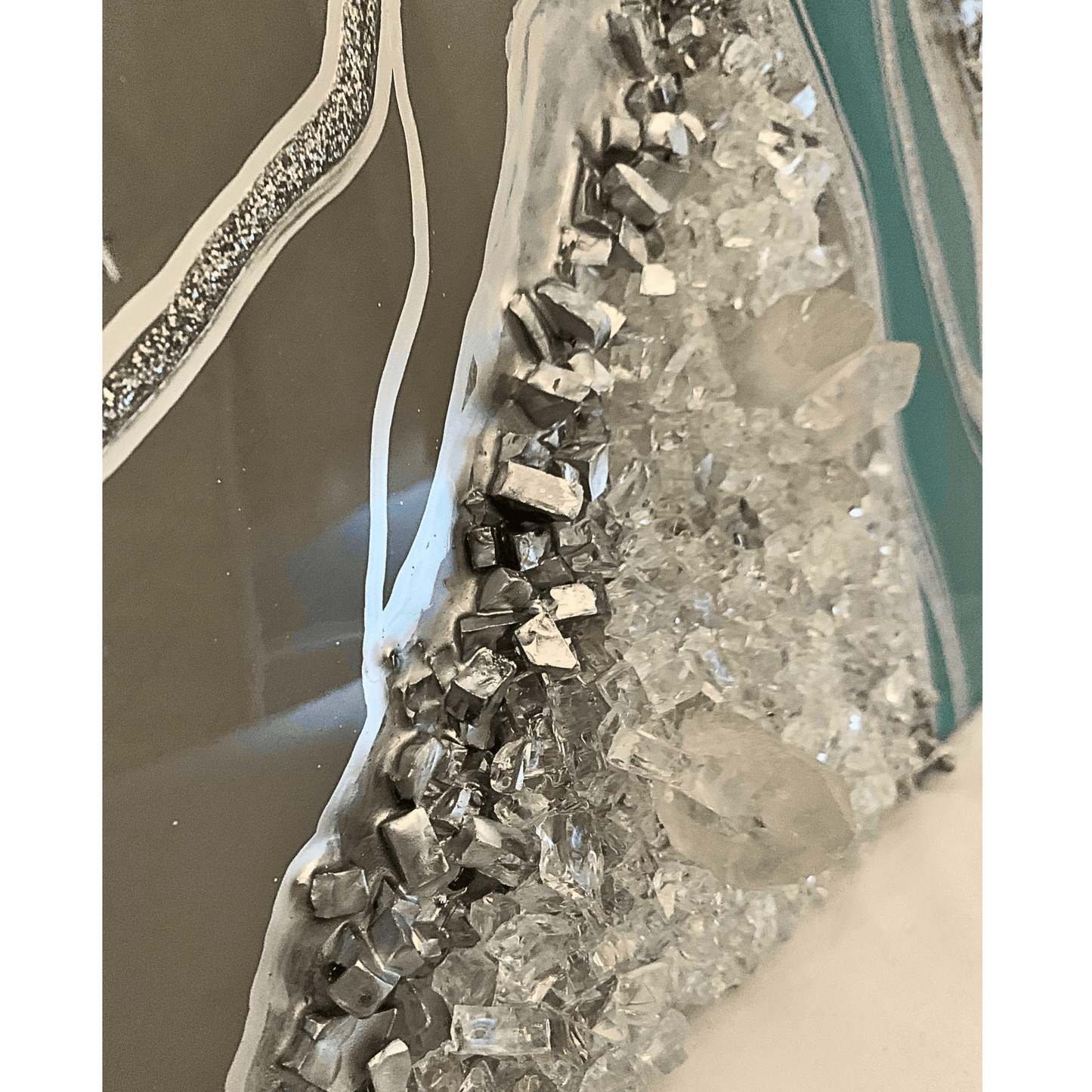 Silver Emerald Green Geode Resin Art with Real Crystal Quartz