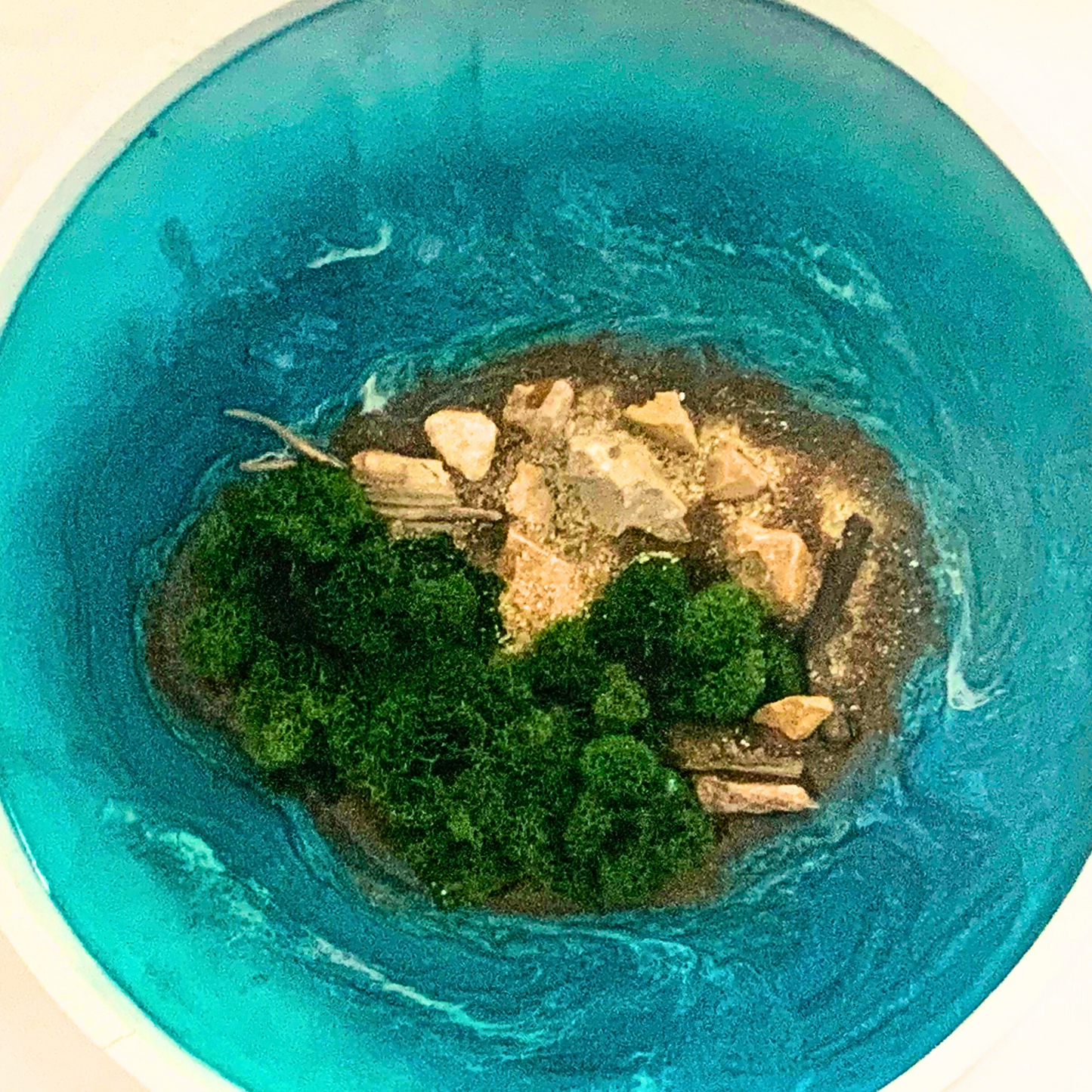 "ISLAND ESCAPE" Modern Resin Ocean Art with Real Sand, Moss, and Shells