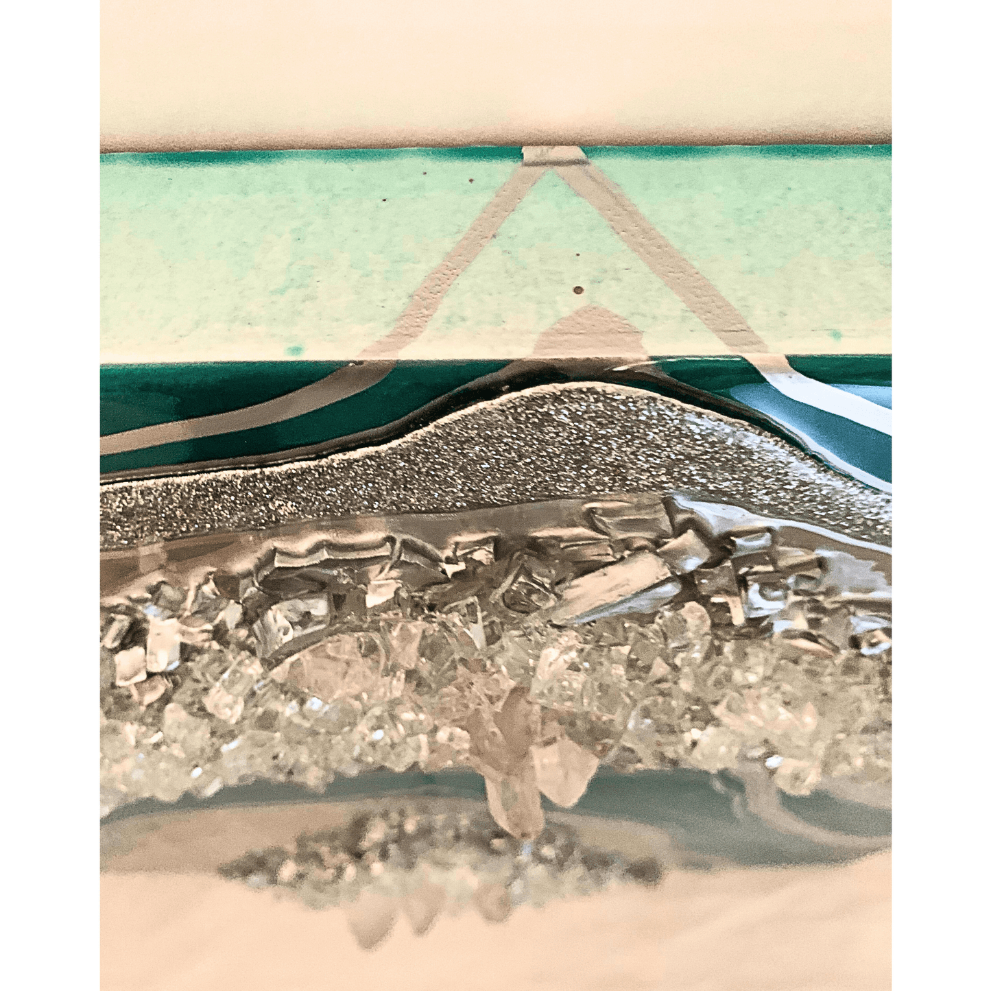 Silver Emerald Green Geode Resin Art with Real Crystal Quartz