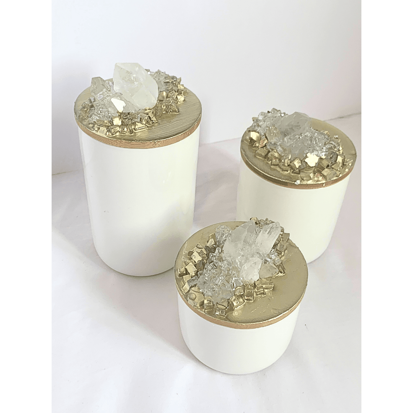 Crystal Geode Canisters with Real Crystal Quartz 3 pack