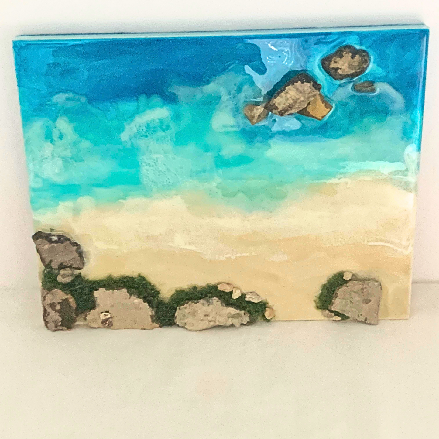 "AT THE BEACH" Modern Resin Ocean Art