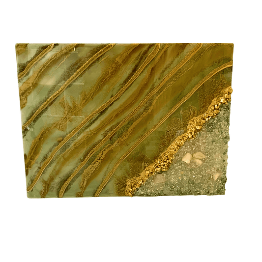 Olive Me Loves Olive You- Modern Resin Crystal Geode Art Olive Green & Gold