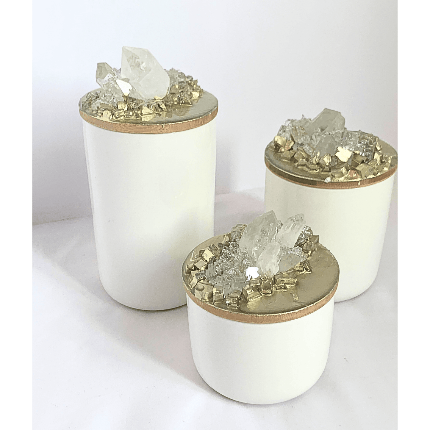 Crystal Geode Canisters with Real Crystal Quartz 3 pack