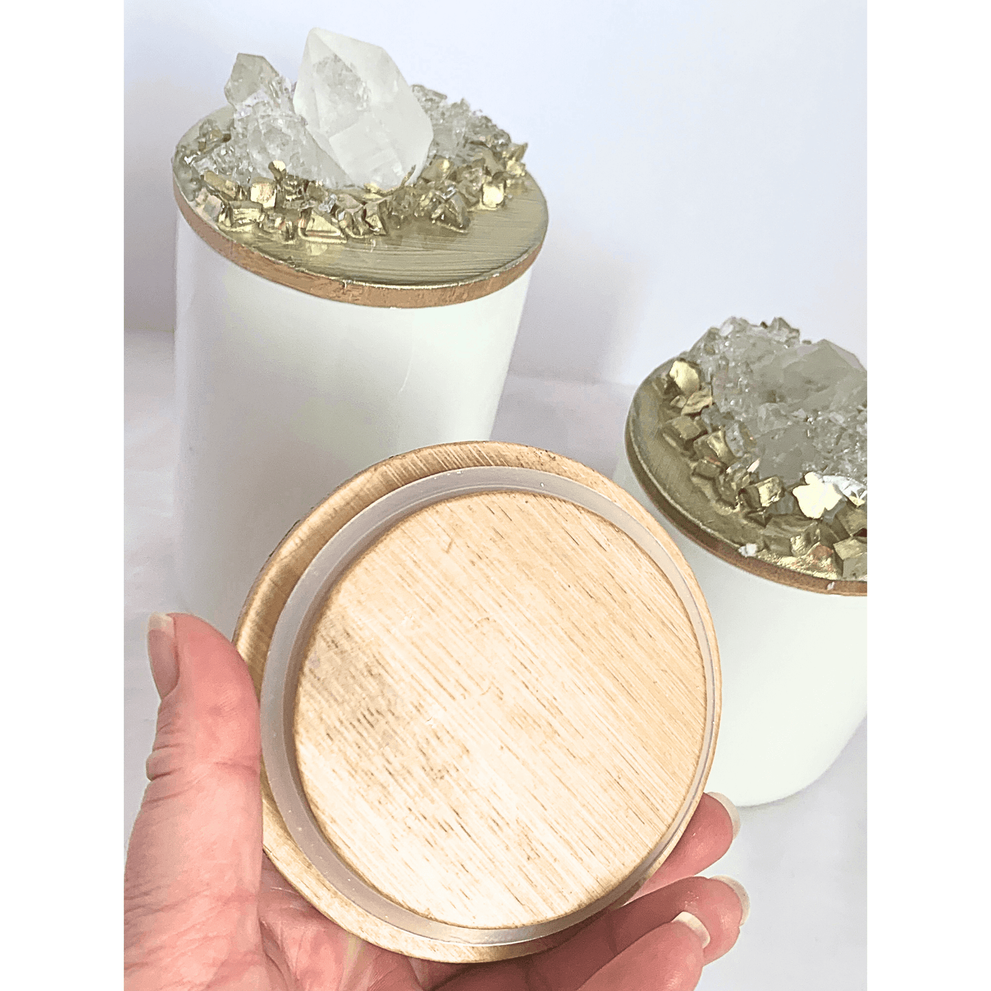 Crystal Geode Canisters with Real Crystal Quartz 3 pack