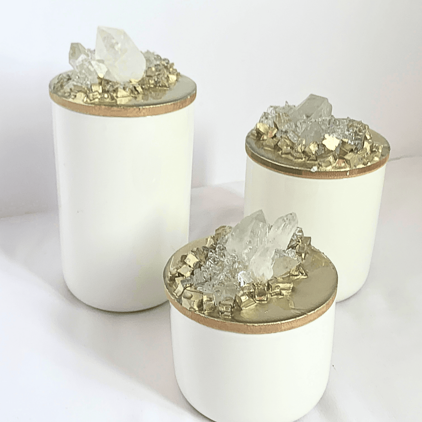 Crystal Geode Canisters with Real Crystal Quartz 3 pack