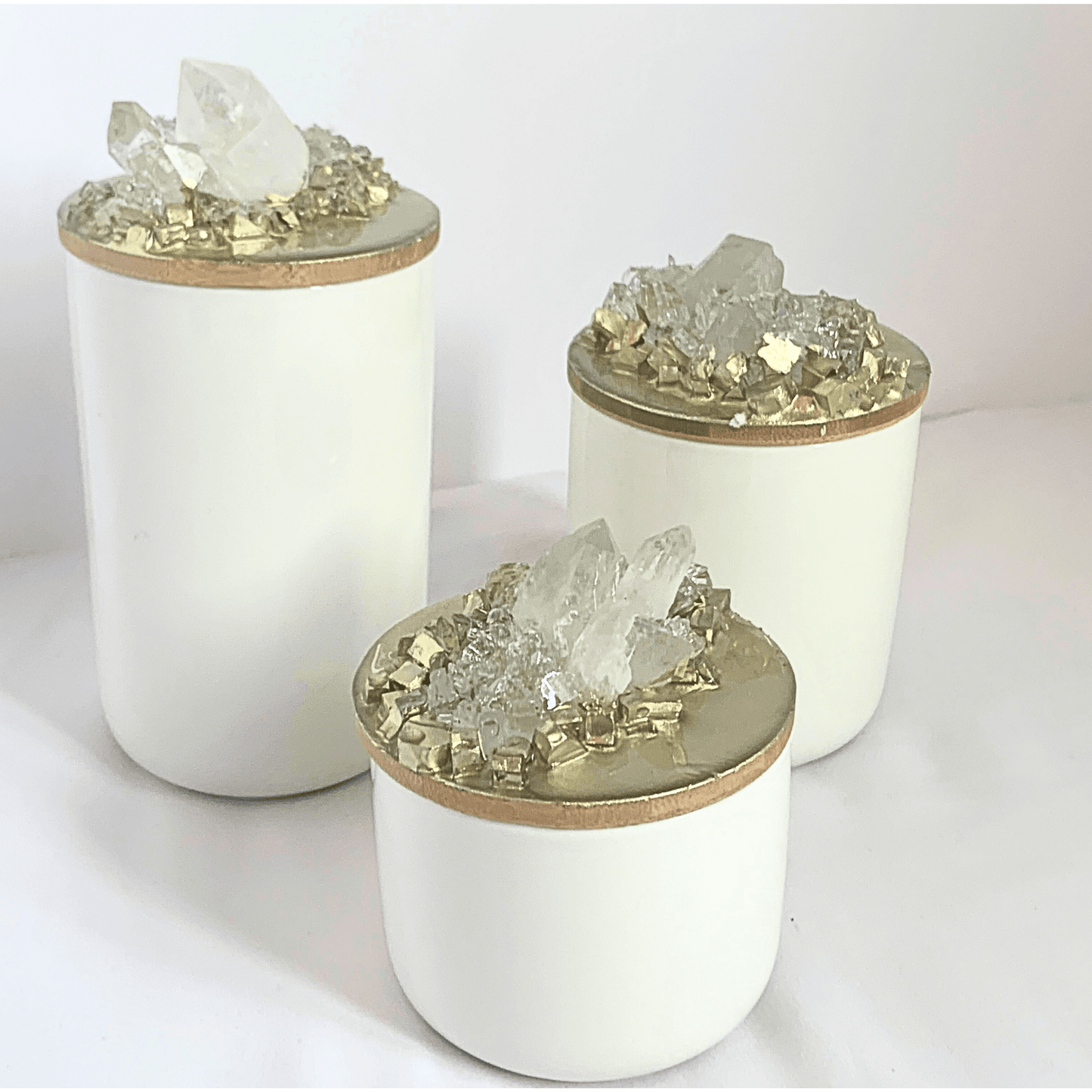 Crystal Geode Canisters with Real Crystal Quartz 3 pack