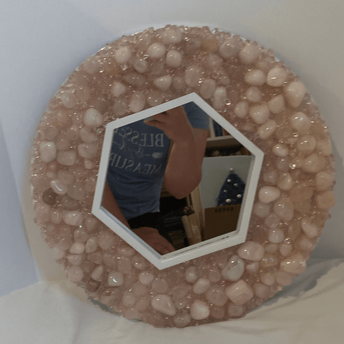 I AM LOVED Rose Quartz Crystal Mirror Modern Art