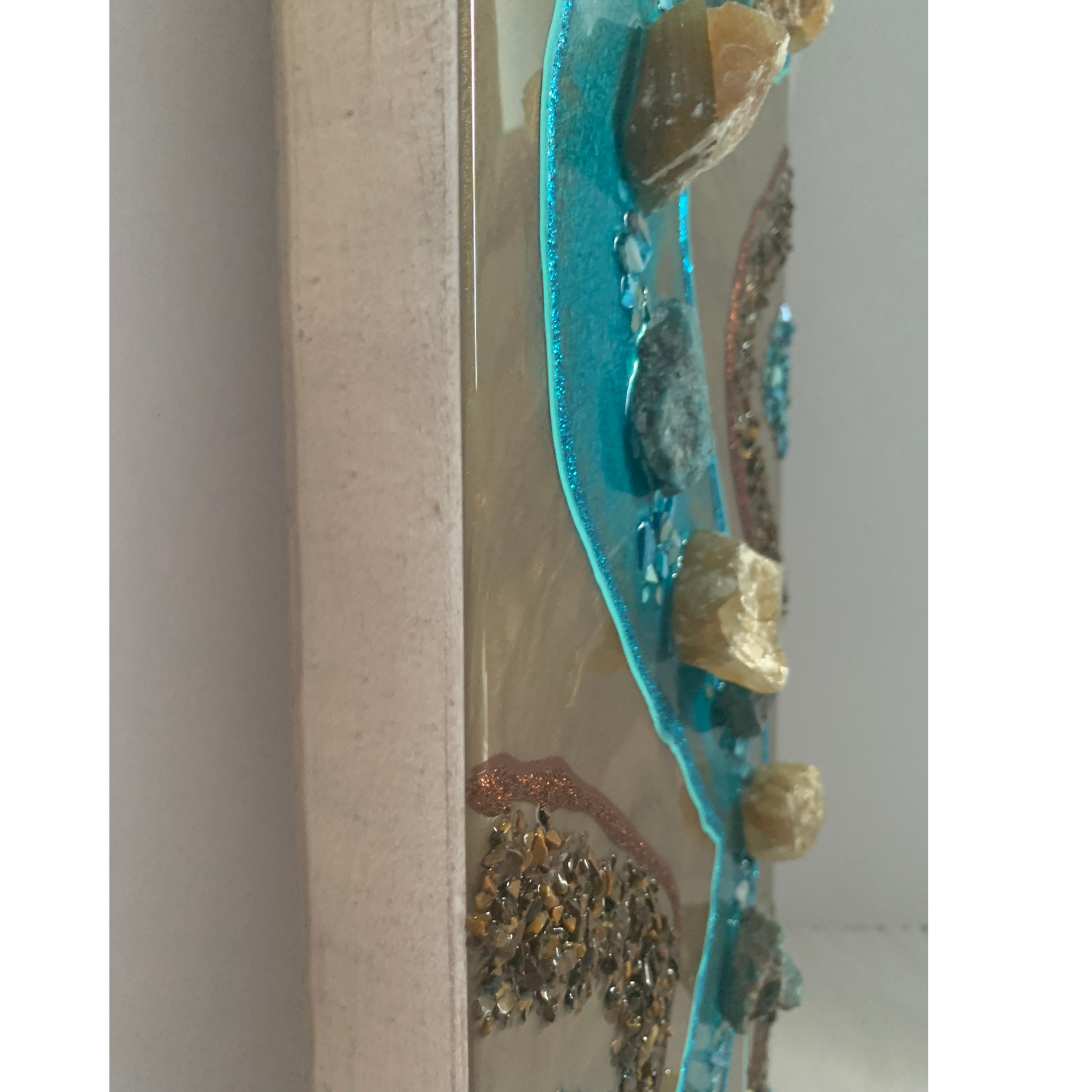 "CALM" Blue Apatite Honey Calcite & Tigers Eye Brown & Turquoise Modern Crystal & Resin Art