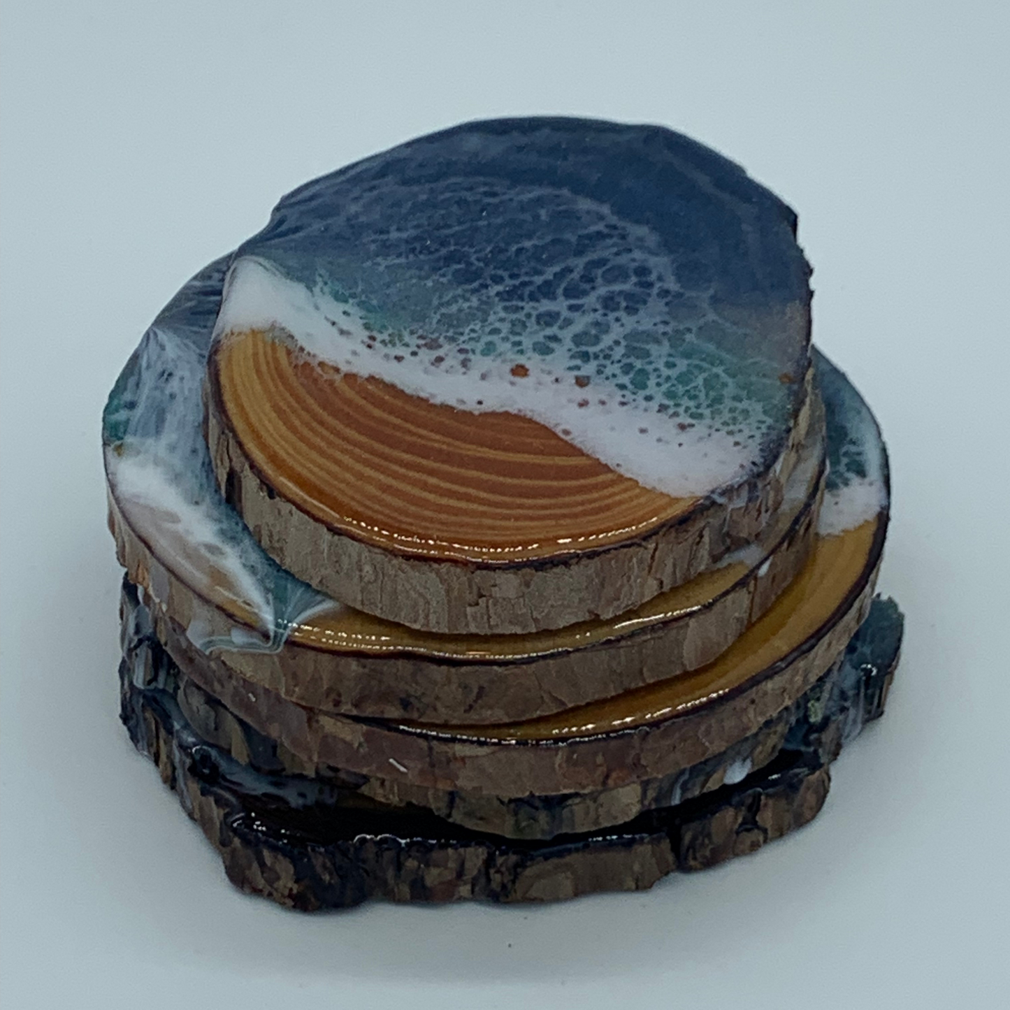 Wood Ocean Coasters 1 with Realistic Resin Waves