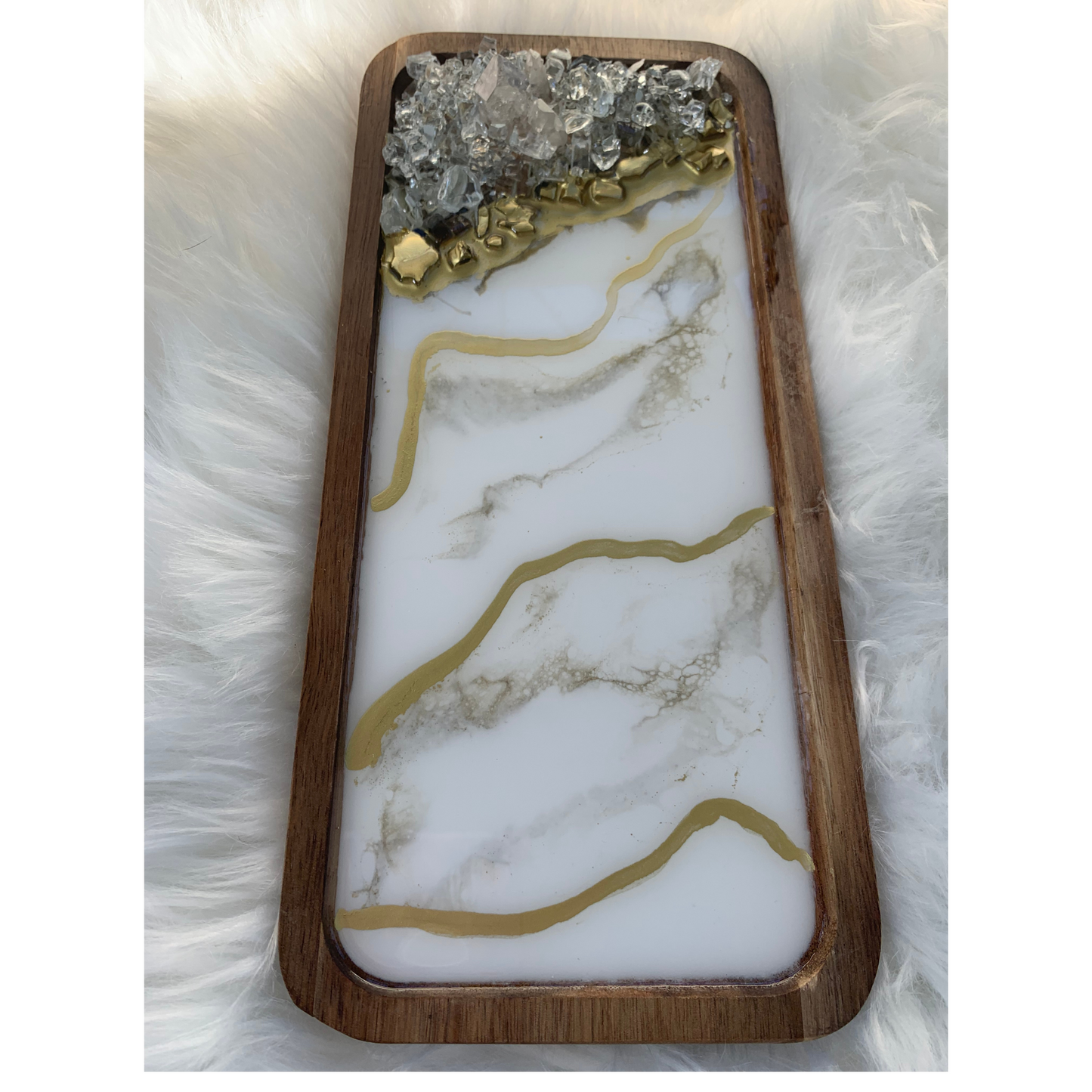 White & Gold Geode Trays 6 x 12 inch