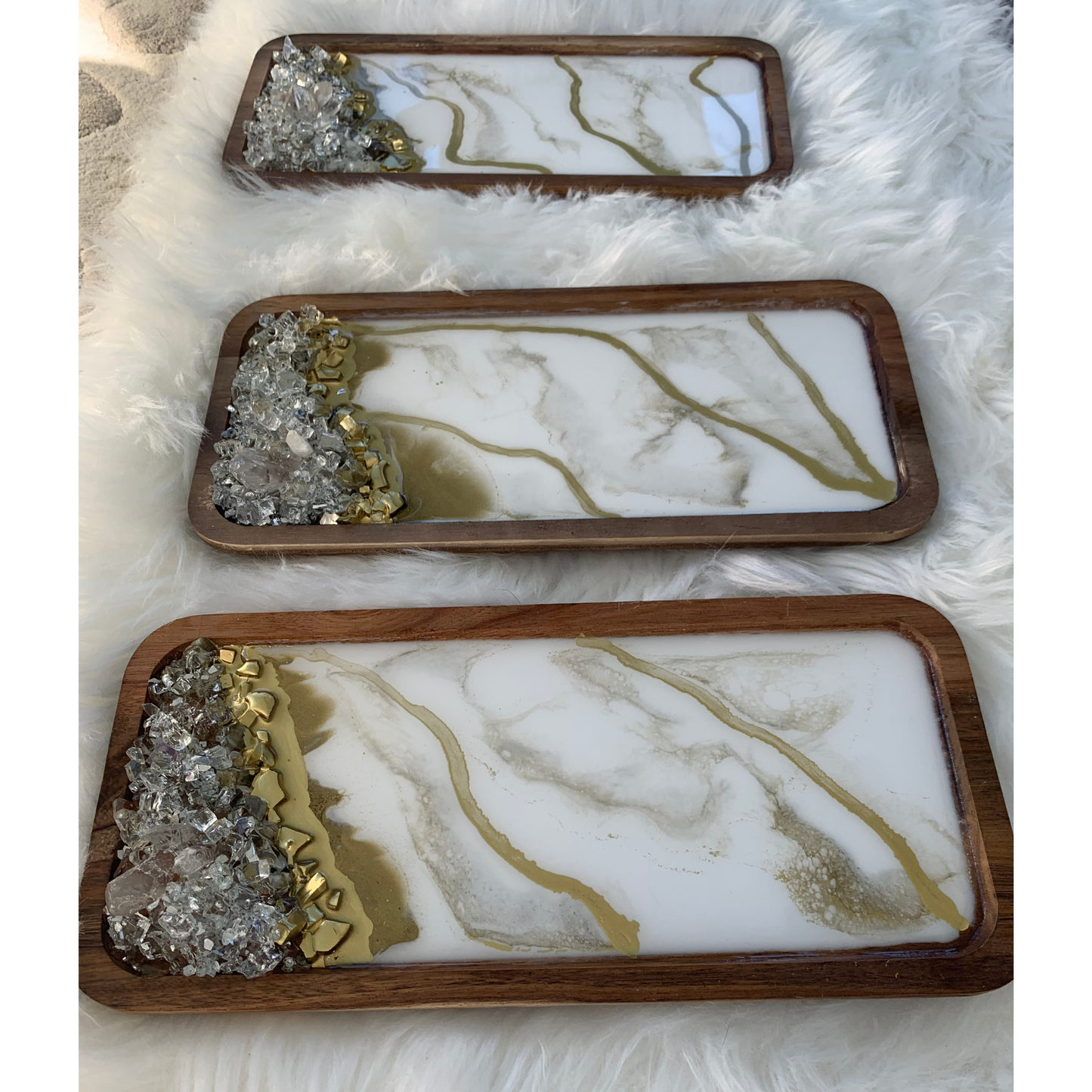 White & Gold Geode Trays 6 x 12 inch