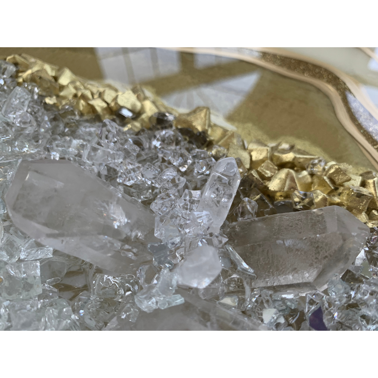 White Creamy Gold Geode with Brazilian Crystal Quartz
