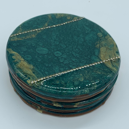 Green & Gold Resin Coaster Set